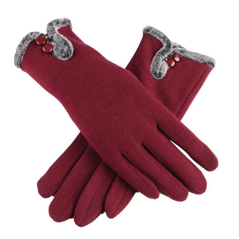 Nueva Mujer Otoño Invierno de terciopelo no invertida de Cachemira dedo completa guantes cálidos de encaje de algodón de las mujeres guantes de pantalla táctil