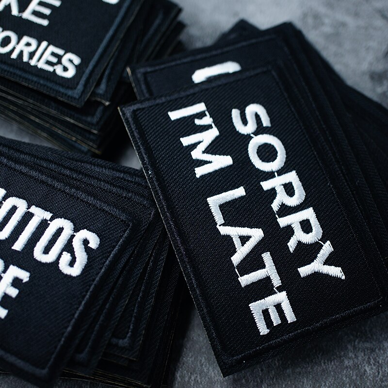 Black And White Text DIY Cloth Iron On Embroidered Badges Patches For Clothes Stickers Humorous Sentence