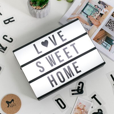 A4 Size Cinema Lightbox Kinderen Diy Message Board Met Zwarte Letters/Cijfers Aa Batterij Aangedreven Draagbare Cinema Doos: Black