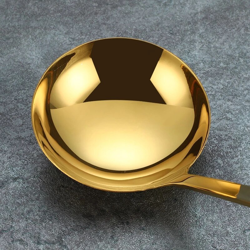 1PC Stainless Steel Cooking Tools Golden Kitchen Utensils Turner Soup Ladle Strainer Spoon Public Colander Pasta Server Cookware