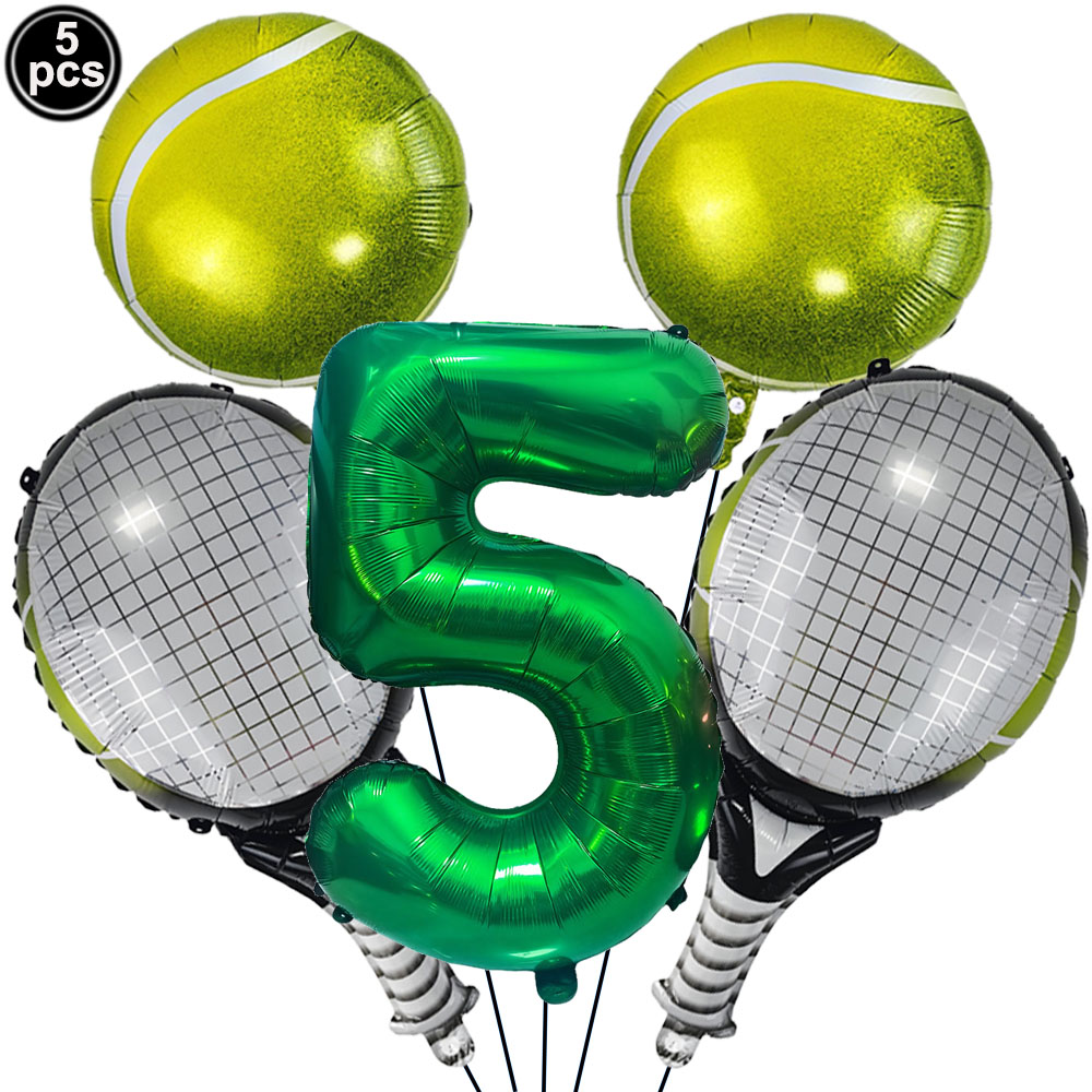Juego de 5 uds de globos de tenis, globos de cumpleaños, globos de aluminio con números verdes de 32 pulgadas, globos de raqueta de tenis, decoración de temática de tenis: Marble