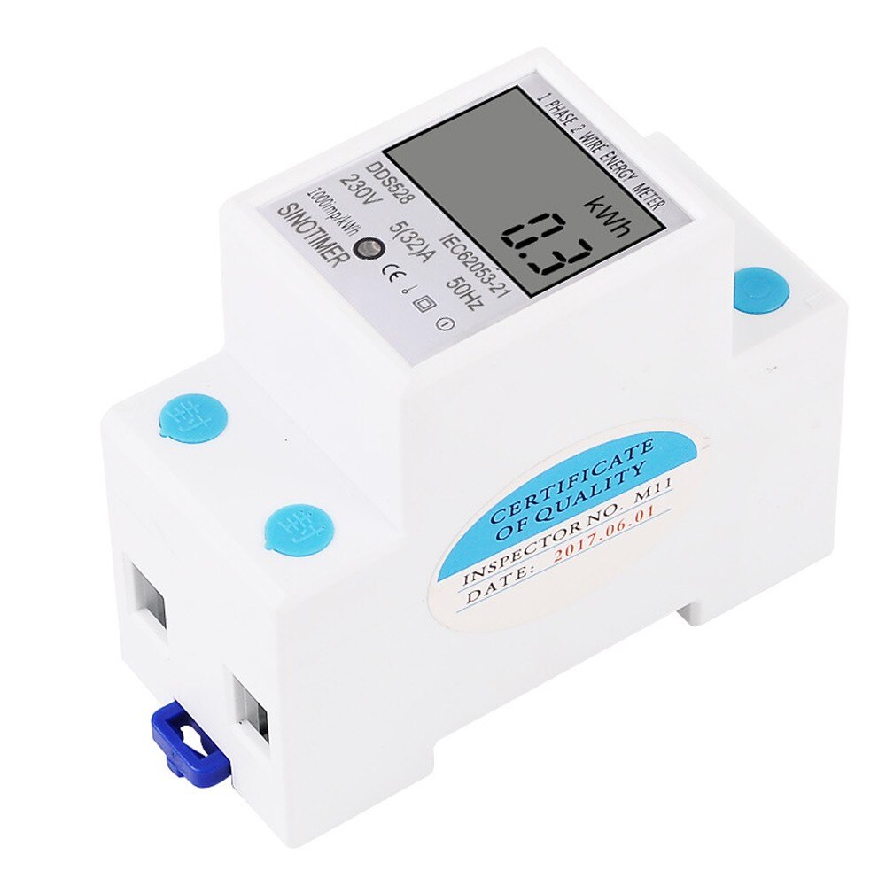 Single Phase Two Wire Electric Meter LCD Digital Display Wattmeter Power Consumption Energy kWh AC 230V 50Hz Din Rail Mounted