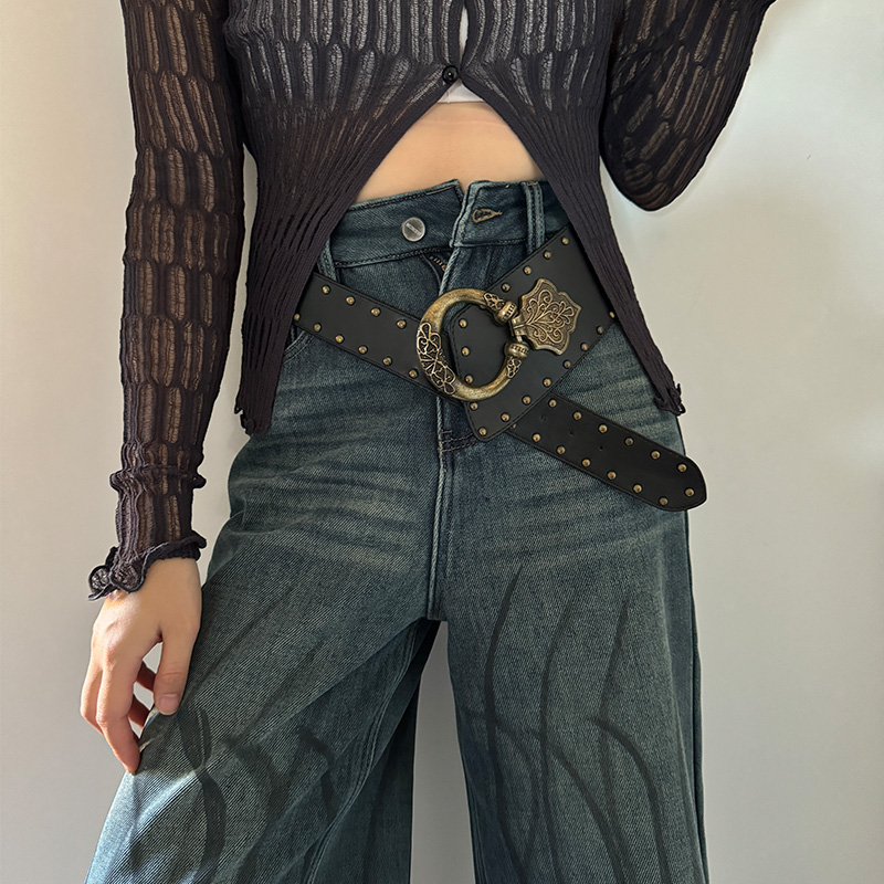 Corsé de vaquera occidental para mujer, cinturón Punk gótico decorativo de leopardo salvaje, cinturón ancho con remaches retro para mujer