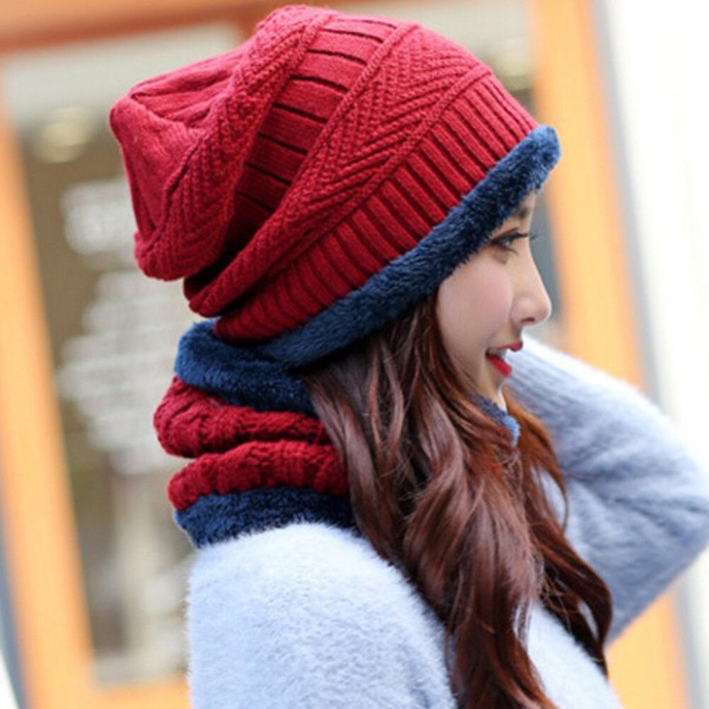 Menn kvinner vinter varm hekle strikket baggy beanie ull hodeskalle lue ski cap skjerf