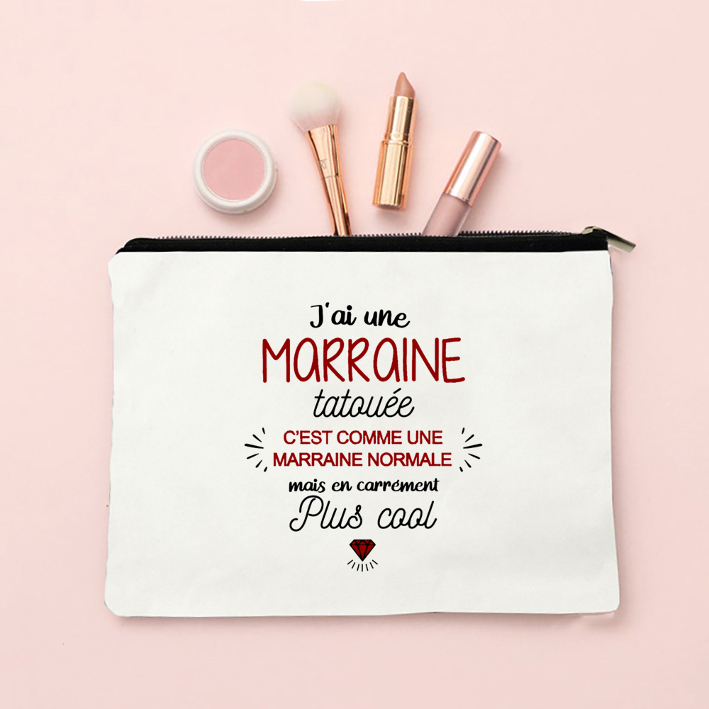 Best Godmother French Print Female Wash Storage Pouch Marraine Women Cosmetic Case Makeup Bags Travel Toiletries Organizer: SKY BLUE