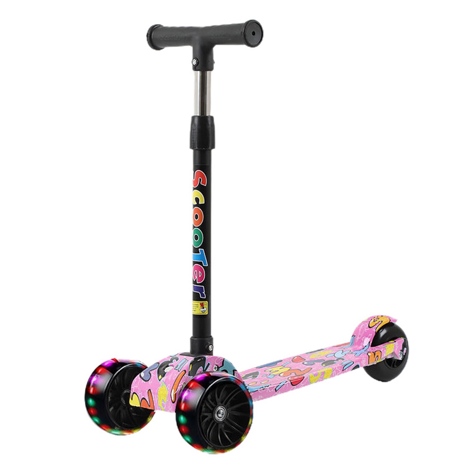 3 Kleuren Kinderen Opvouwbare Scooter Met 3 Licht Up Wielen Verstelbare Buis Graffiti Scooter Lichtgevende Fietsen Speelgoed Voor Meisjes Jongens: Pink