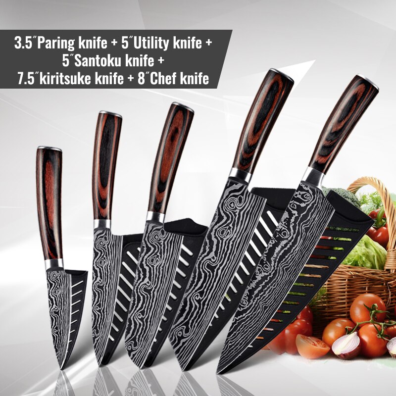 1806D1 8'' küche Messer-Set Utility kochmesser Sharp 5'' Cleaver Santoku Brot Messer Sharp küche werkzeuge
