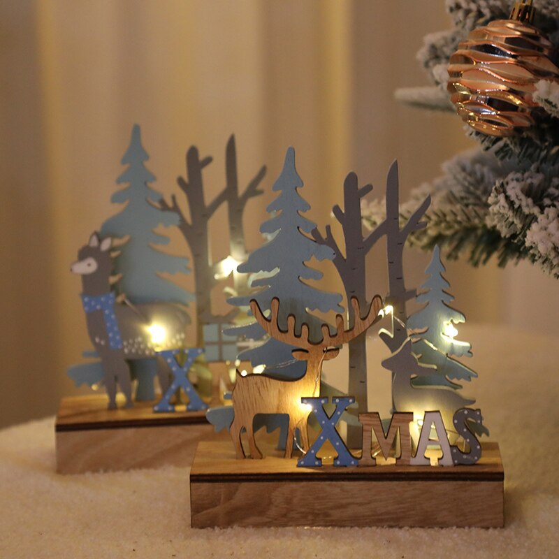 [VIP] Nordic Wooden Christmas Elk with Light Strip Desktop Ornaments Shop Layout Home Decorations Christmas