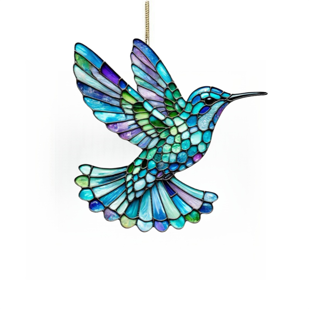 Acrylic Colorful Hummingbird Sun Catcher Rainbow Bird Wind Chimes Crafts Hanging Decor for All Seasons Home Garden Decoration