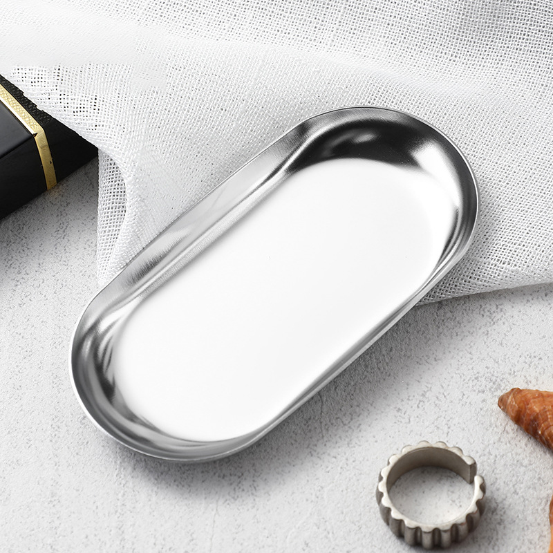 Stainless Steel Manicure Jewelry Storage Tray Metal Cosmetic Storage Oval Cake Fruit Dessert Tray Snack Plate Kitchen Organizer: GRAY