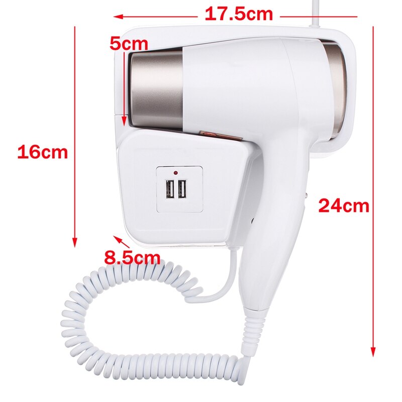 220V 1300W 2 Modes Adjustable Usb Socket Wall Hanging Type Electric Hotel Home Bathroom Hair Dryer Holder Salon Hair Blow Dryer