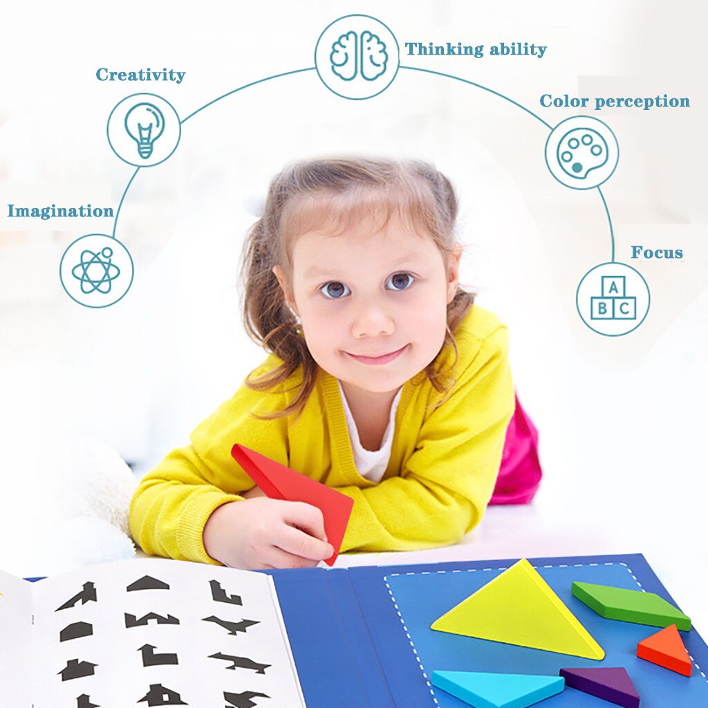 Kinderen Houten Magnetische Tangram Puzzel Reizen Game Educatief Boek Kinderen Speelgoed Kinderen Creatief Plezier Speelgoed Jongen Meisjes