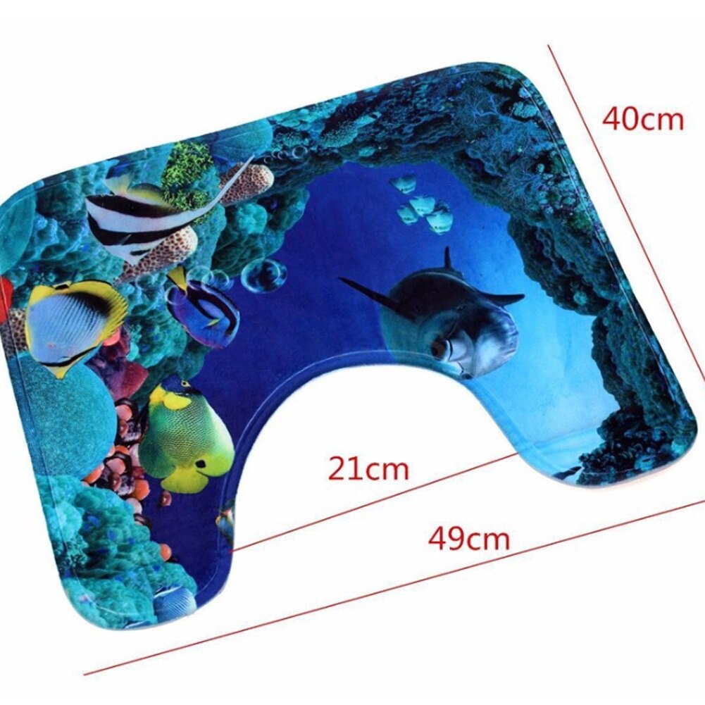 3Pcs/Set Bathroom Non-Slip Carpet Mat Rug Blue Ocean Parttern Water Absorption Rug Toilet Cover Bathroom Mat Doormats