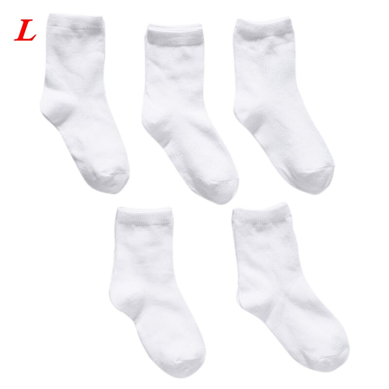 5 Pairs Kids Pure White Sock Baby Boy Girl Solid Breathable Cotton Sport Spring: 8-10 Years old