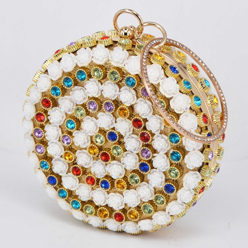 arrivé rond blanc fleur multicolore cristal femmes de mariage sac à main pochette femme bracelets dame sac de soirée