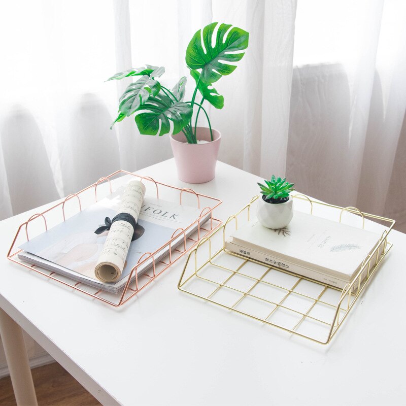 Nordic Desktop Layered Magazine File Rack Metal Wrought Iron Simple A4 File Basket Table Storage Data Rack