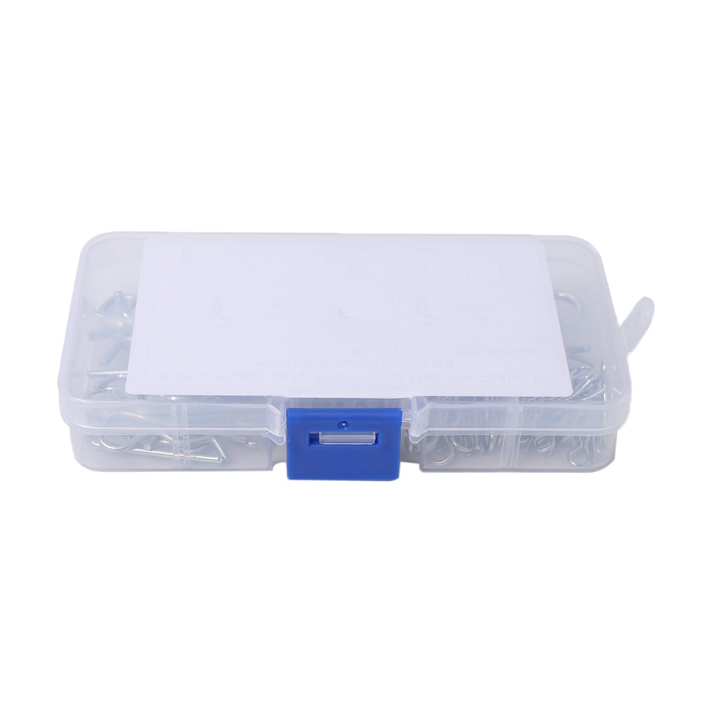 R Cotter Pin Tractor Pin Clip Assortment Fastener Set 6 Different Sizes with Plastic Box Set of 100pcs