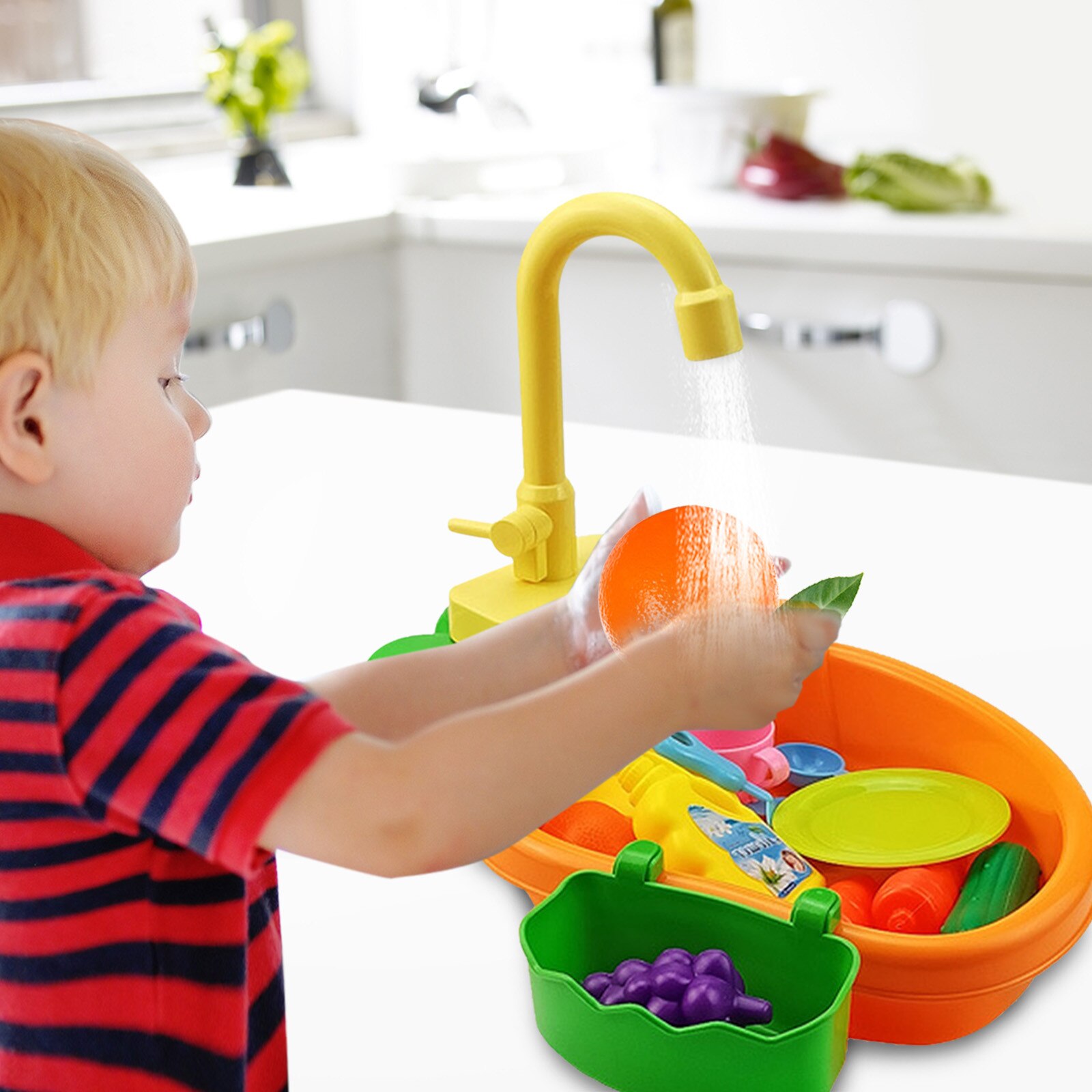 Kitchen Sink Toys with Running Water Playing Kitchen Set Toys Funny Role-playing Simulation Toy Educational for Girls Boys