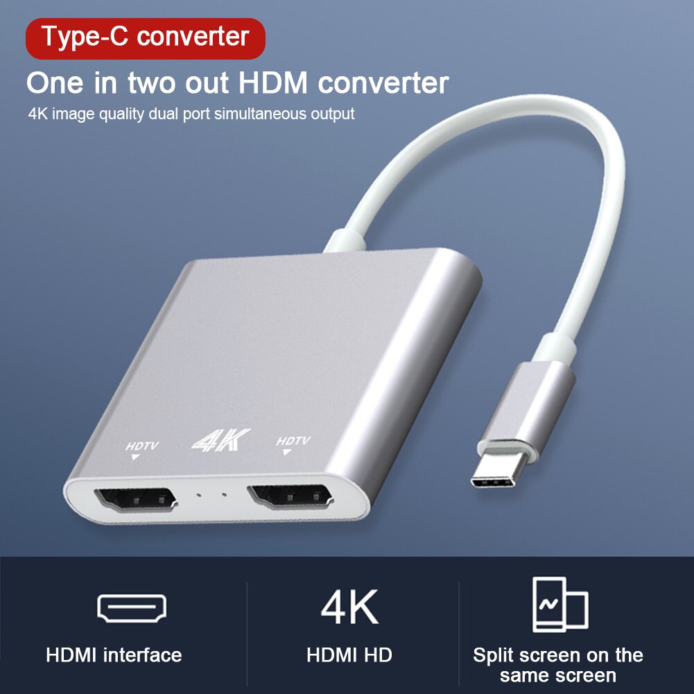 Spil av usb c til dobbelt hdmi adapter præsentation 2 in 1 type-c hd møde display konverter flere tilstande 4k 60hz til windows