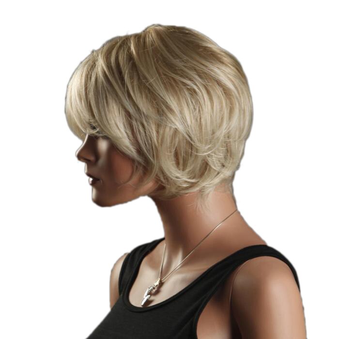 Similler Afrika Amerika frauen Kurze Perücken Licht Gold SchräGen Pony Synthetische Faser Haar Lockig