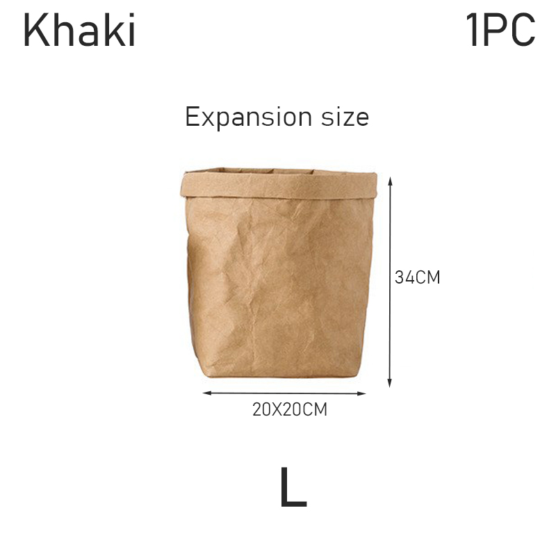 Washable Kraft Paper Refrigerator Storage Bag Desktop Organizer Office Kitchen Wardrobe Stationery Storage Pot Cover Storage Bag: WHITE