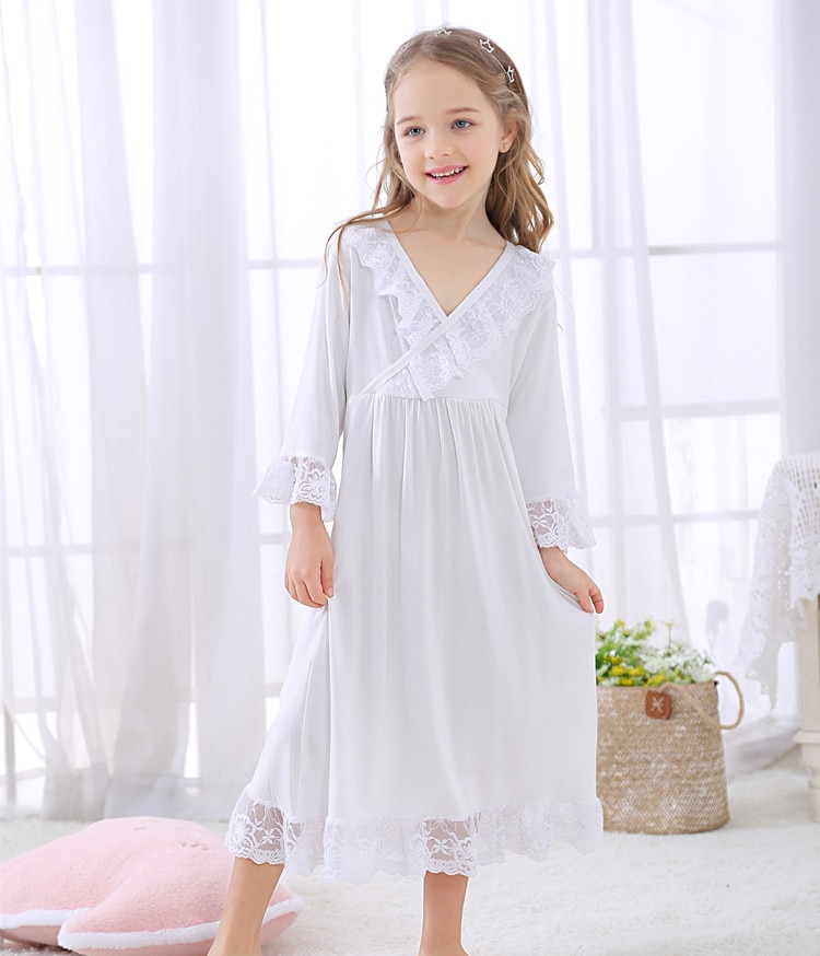 Camisón de encaje de algodón puro de punto para niña, pijama romántico de princesa de palacio francés, vestido de noche suave