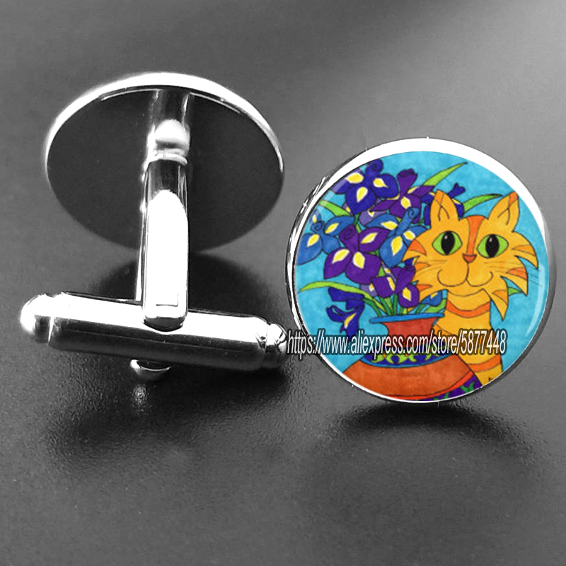15mm blå iris glas cabochon kvinder manchetknapper lilla orkidé blomst jakkesæt skjorte manchetknapper mænd tilbehør: 12