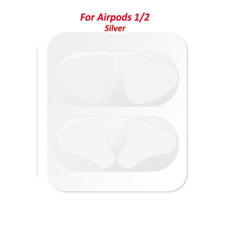 Para los airpods de Apple Pro 1 2 polvo de metal guardia etiqueta escudo film a prueba de polvo para airpod auriculares accesorios tierra de protección: airpod 1 2 silver