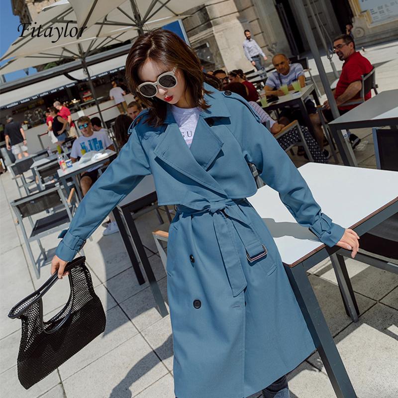 Autumn Long Trench Coat Women Classic Double Breasted Belt Windbreaker Trench Coat Casual Business Outwear: Default Title