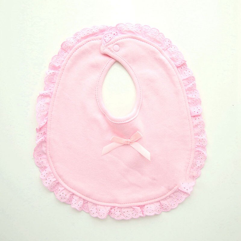 2020New Cotton Lace princess Baby Slabbetjes Bowknot Burp cloth toddler Bibs Pink White Girls Lovely Infant Saliva Towels Bibs: round pink bibs