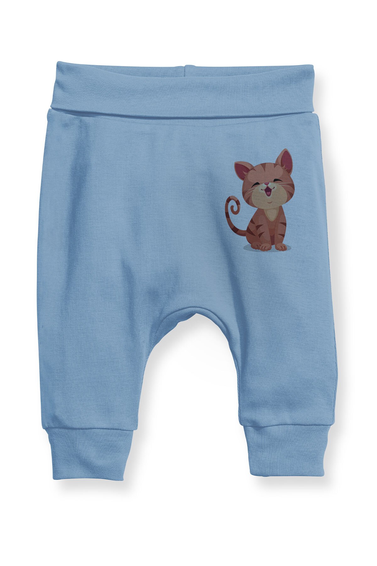Angemiel baby schattige lachende kat babyjongen harembroek pantalon blauw