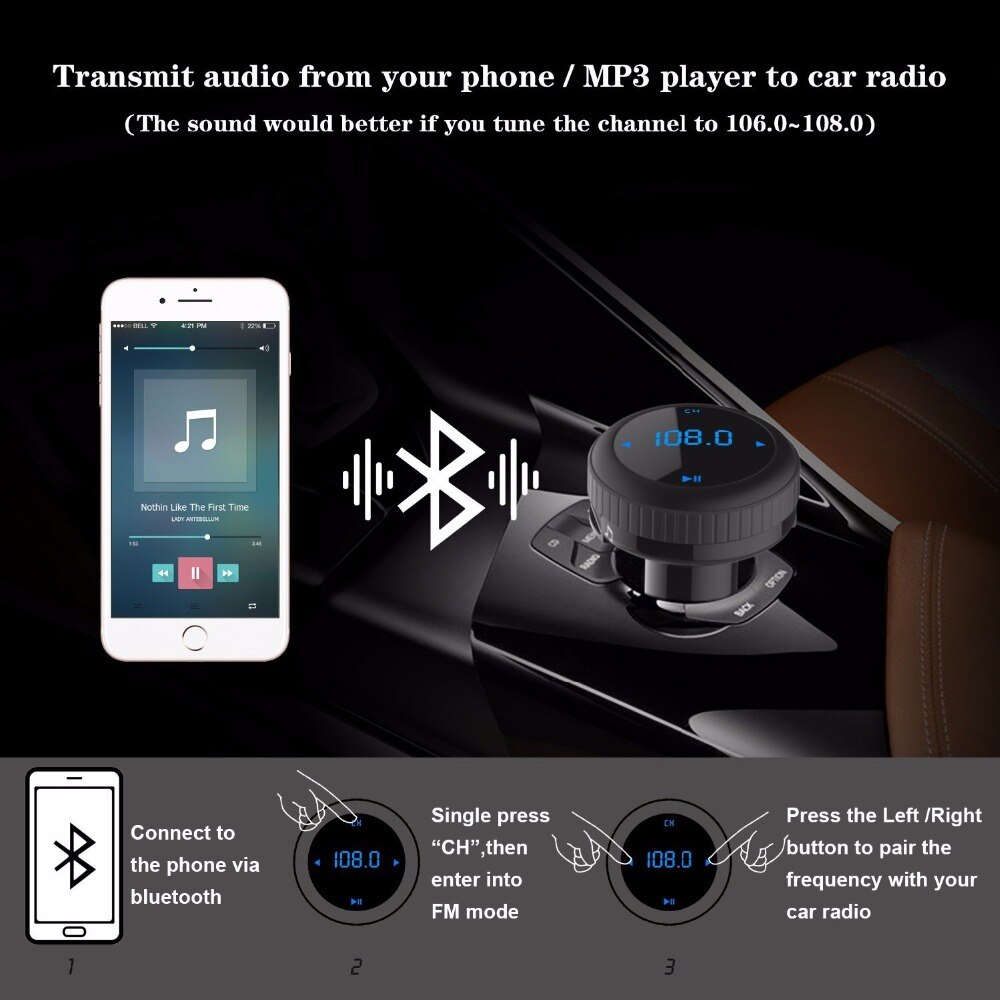 Handsfree Car Kit Fmzender Modulator Bluetooth 4.2 Auto MP3 Speler LED