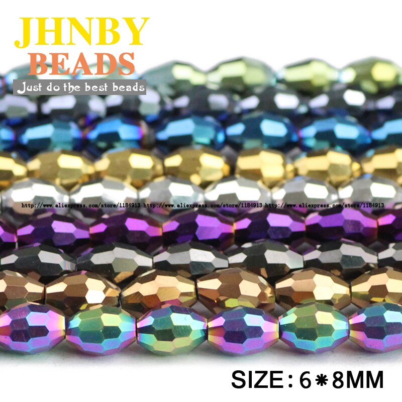 JHNBY rijstkorrels Oostenrijkse kristal kralen ovale vorm plated kleur 50 stuks 6*8mm Losse kralen Sieraden armband accessoires maken DIY
