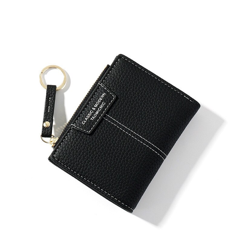 Portafoglio donna portafoglio piccolo carino portafoglio donna corto in pelle PU portafogli donna cerniera portamonete pochette donna: Black
