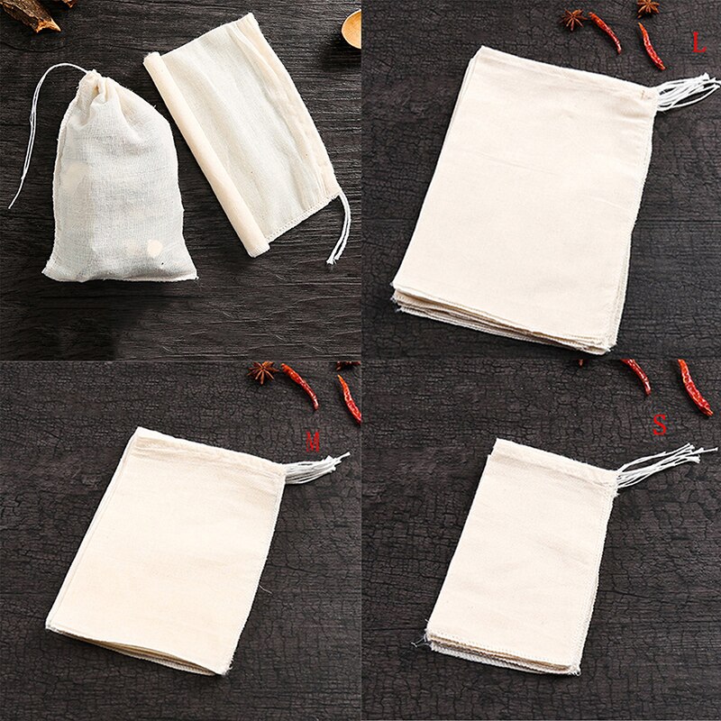 Bolsitas de té de muselina de algodón, bolsas reutilizables con cordón para jabón, té de hierbas, bolsas de filtro vacías para herramienta de cocina, 10 Uds.