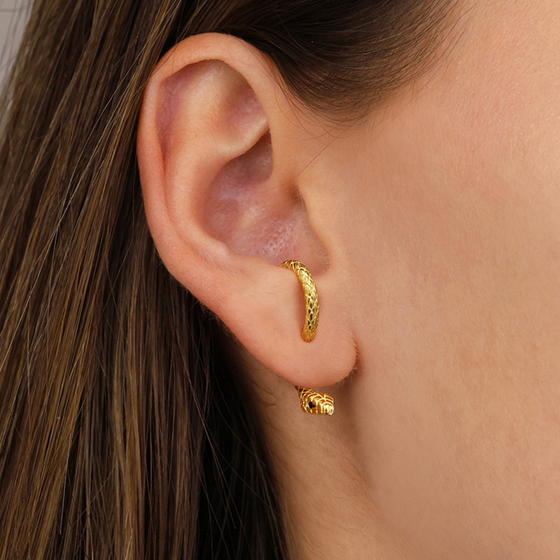 Pendientes de bobinado en forma de serpiente para hombres y mujeres, Color dorado, Vintage, Punk, Animal, Metal, fresco, hip hop, joyería de ,