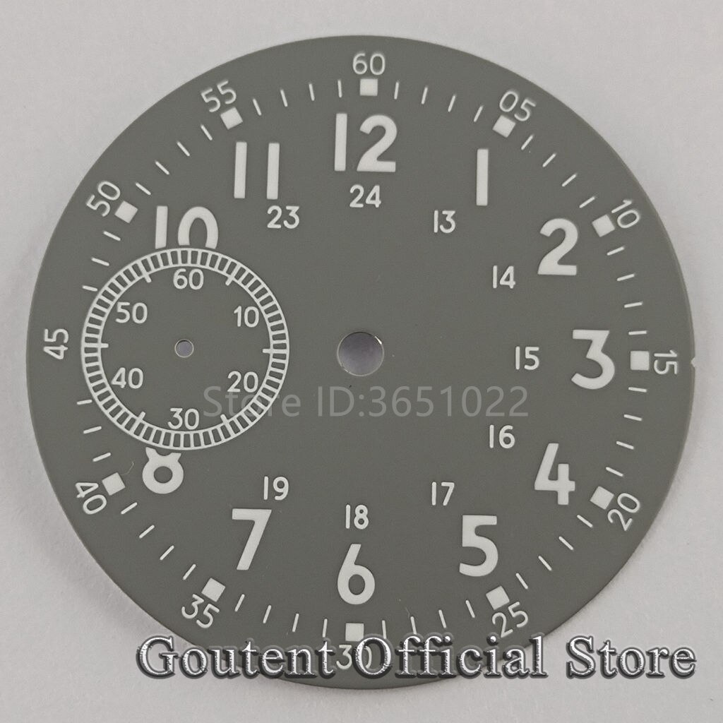 38.9Mm Steriele Grey Watch Dial Fit Eta 6497 Zeemeeuw St36 Beweging Horloge Onderdelen