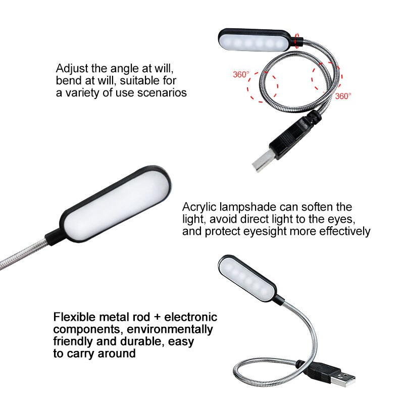Fleksibel usb ledet bordlampe sammenleggbar låve øyevern student studere lesing luminaria bord bærbar ledet bordlampe lys