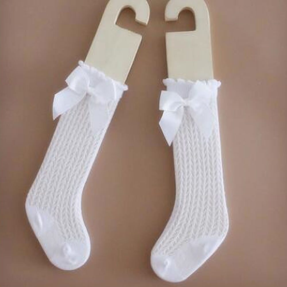 Calcetines altos hasta la rodilla para niños, medias cortas de encaje con lazo, accesorio de princesa: white mesh bow / Fit 0-1year