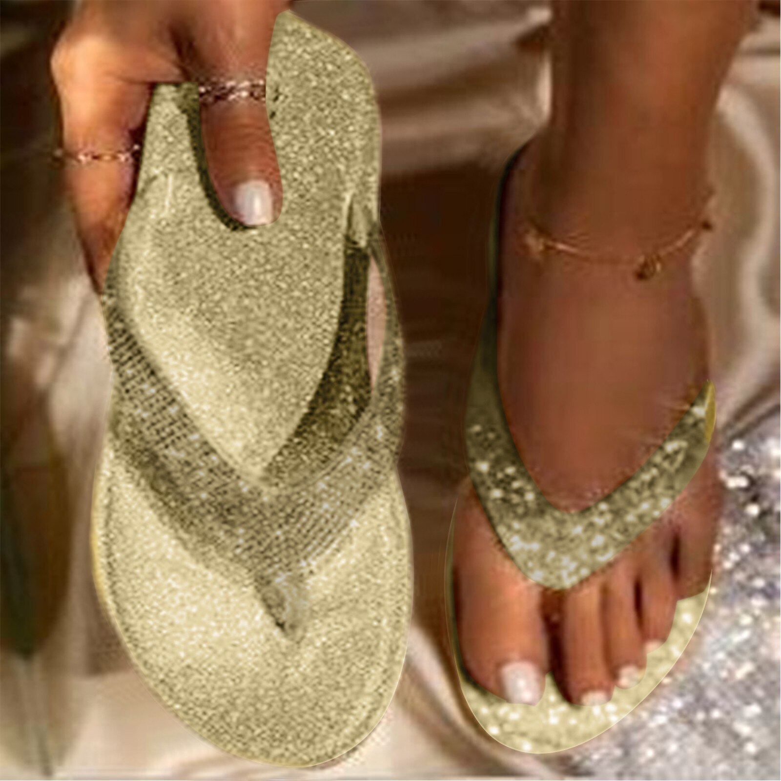 40# Glitter Slippers Women Summer Sandals Bling Female Candy Color Flip Flops Beach Diamond Shoes Outdoor Sandals