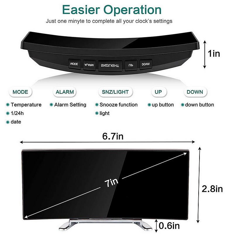 Digital Clock Large Display, LED Electric Alarm Clock Mirror Surface for Makeup with Diming Mode, 3 Levels Brightness Modern