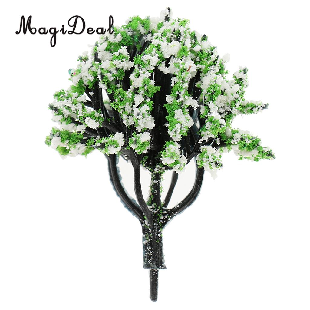 MagiDeal 10Pcs Train Railroad Garden Scene Scenery Landscape Model Trees N Scale with Flowers Model Building Kits Layout 6cm