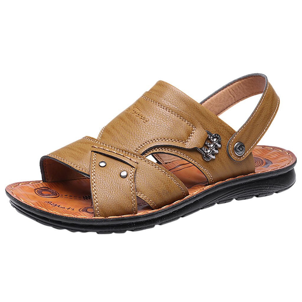 Open Toe Men's Wild Slippers Round Head Anti-Slip Sandals Wear Comfortable Male Casual Sandal Heel Buckle Strap sapato masculino: Khaki / 41