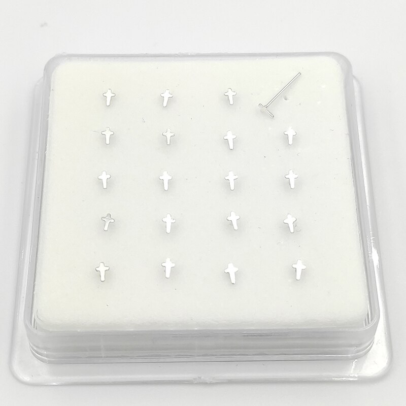 20pcs 925 Sterling Silver Nose Pin Cross Shape Nose Stud piercing gioielli per il corpo narice diritta