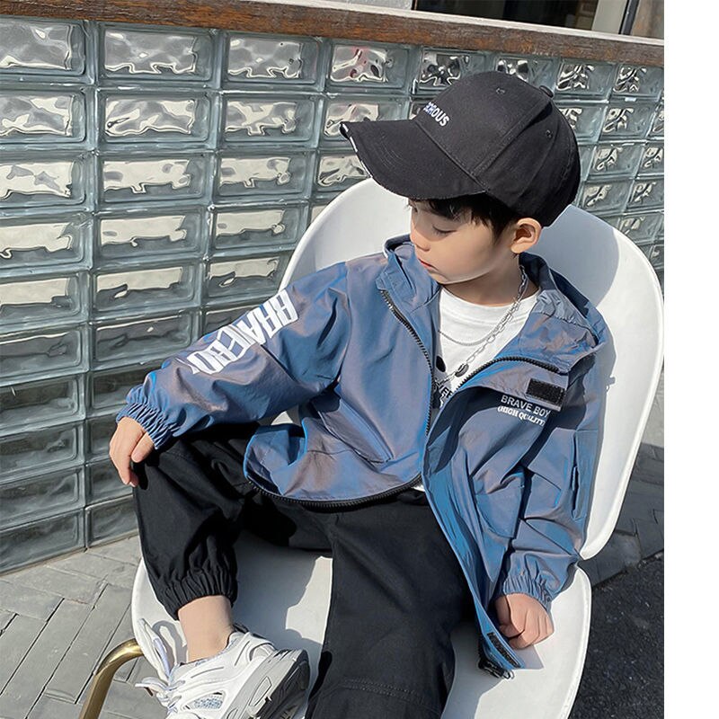2022 Koreaanse Lente Herfst Boy Hooed Uitloper Lange Mouw Jasje Jas Brief Kapmantel Bovenkleding Tops 5 6 7 8 9 10 12 Jaar
