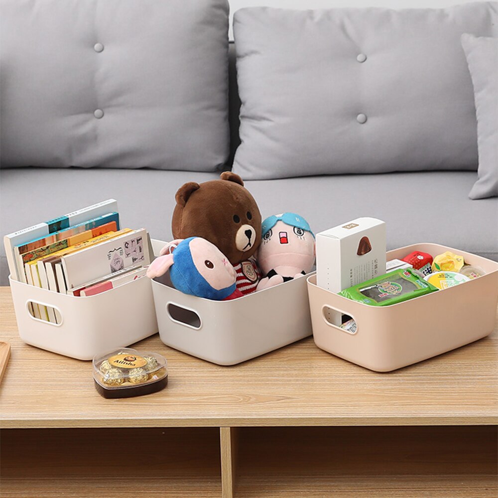 Cesta de almacenamiento de artículos diversos para estudiantes, cajas de almacenamiento para escritorio, snack, caja de almacenamiento de cosméticos de plástico, caja para ordenar la cocina del hogar