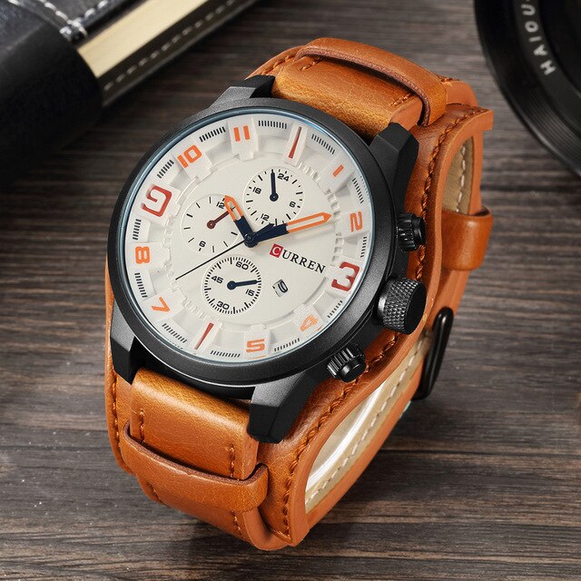Hommes montres CURREN Top de luxe hommes nouvelle Sport horloge mâle armée en cuir analogique Quartz montre-bracelet Relogio Masculino: Brown Black White