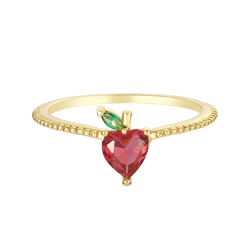 Sweet Crystal Apple Strawberry Cherry Grape Rings for Women Cute Fruit Gold Rings Set Party Jewelry Summer Style: Apple