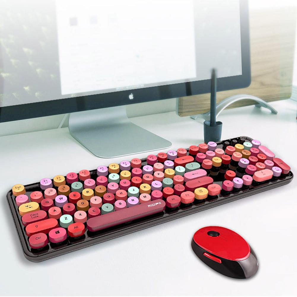 Sweet Mixed Color Cute Steampunk 2.4Ghz Wireless Keyboard and Mouse Set Girl Universal Desktop Notebook Keyboard and Mouse