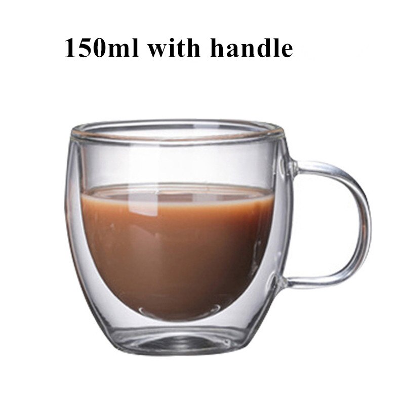 80/250/350/450ml hittebestendige Double Wall Cup Bier Koffie Cups Handgemaakte Gezonde drinken Mok Thee Mokken Transparante Drinkware: Handle 150ml
